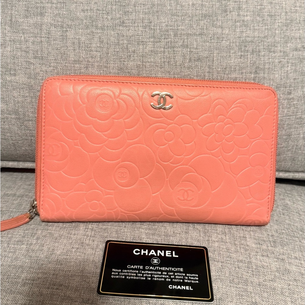 Chanel pink camellia wallet